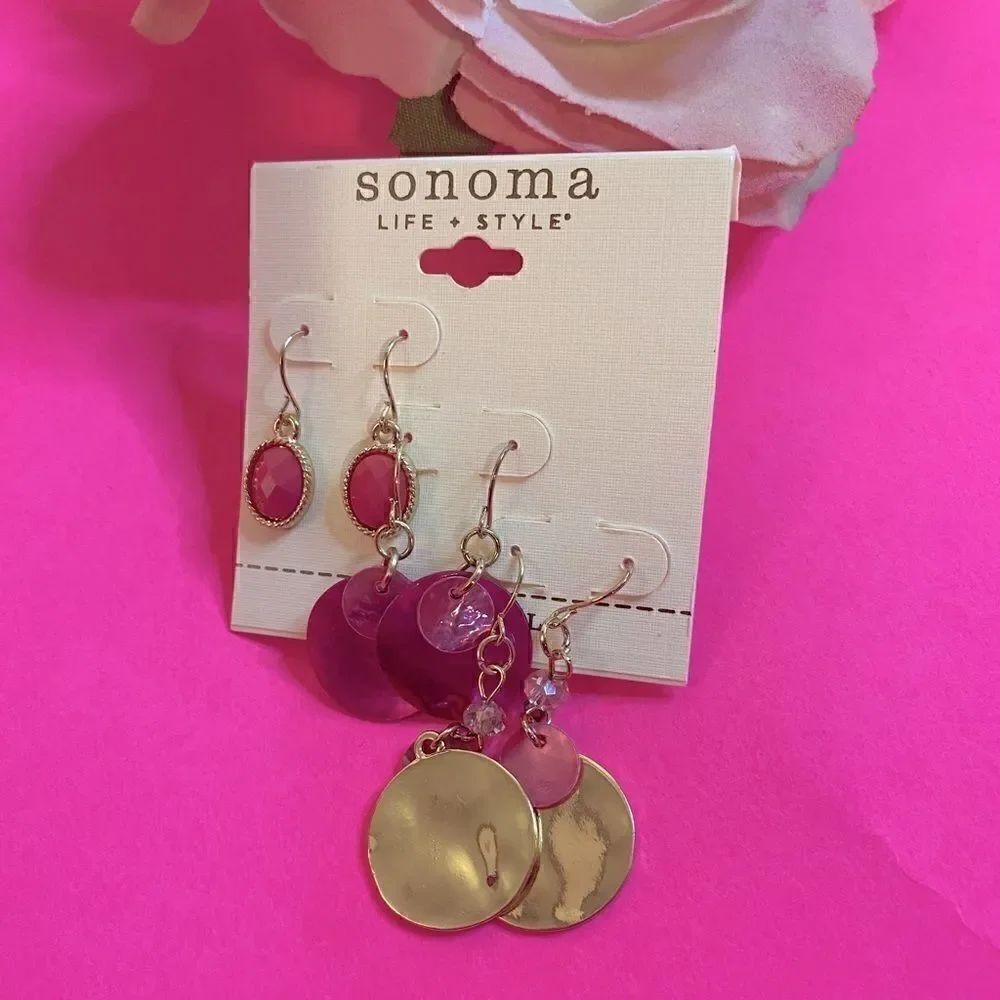 🎊Sonoma Life + Style Fuschia shell  Hoop Earrings set of 3